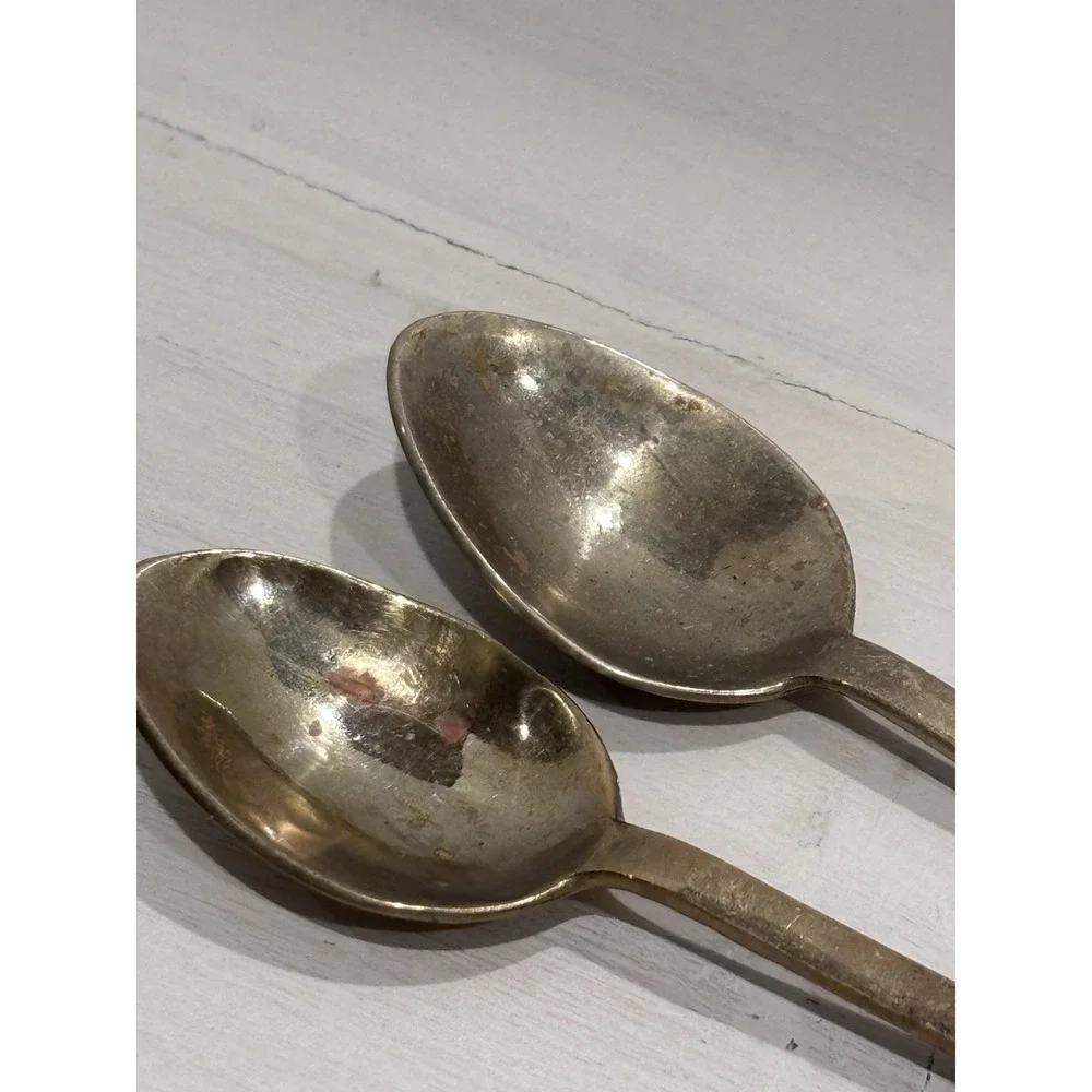 VTG Siam Thailand Demitasse Spoons Set 3 Brass Buddha Green Enamel Nickel Bronze